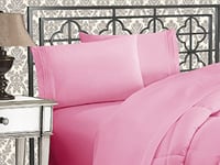 Elegant Comfort Parure de lit Douce de 4 pièces en Microfibre de qualité hôtelière 1500 Fils avec Broderie à Trois Lignes, Anti-Plis et Anti-décoloration, King-Size, Rose Clair