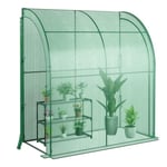 COSTWAY Serre de Jardin Adossée en PE 198,5x98x215cm avec Étagère à Plantes 3 Niveaux 2 Portes Zippées Imperméable Cadre en Acier