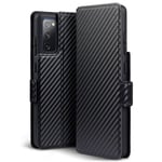 TERRAPIN, Coque Samsung S20 FE, Étui Housse en Cuir Super-Mince avec Béquille pour Samsung Galaxy S20 FE - Noir Textures en Fibres de Carbone