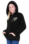 Harry Potter Sherpa Hoodie for Girls, Zip Up Fleece Fluffy Hoodie for Kids Teens (Black HP Kids, 11-12 Years)