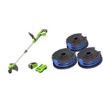 Greenworks 40V 33cm Cordless String Trimmer with 2Ah Battery and Charger, G40LT33K2 & Trimmer Spool and 1.65mm Double Line 4.8m incl. 3 Packs for 40V Lawn Trimmers G40LT G40LTK2 G40LTK2x