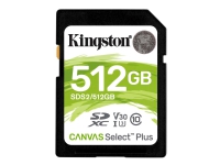 Kingston Canvas Select Plus - Flash-minneskort - 512 GB - Video Class V30 / UHS-I U3 / Class10 - SDXC UHS-I