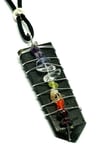 Black Tourmaline Pendant Necklace 7 Chakra Wire Wrapped Gemstone Cord Jewellery