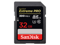 Sandisk Minneskort Secure Digital 32GB Extreme Pro SDHC UHS-II U3 C10 300MB/s