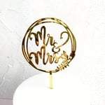 Mr & Mrs Round Gold Cake Topper, Wedding Cake Decoration