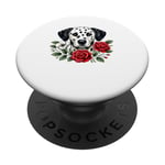 Roses Flowers Dalmatian Dalmatians Dal Dally Dog PopSockets PopGrip Adhésif