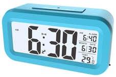 Yuanzeco 4.5" Display-Digital Clock with Large Screen,Night Light Digital Clock with Temperature Display,Alarm Clock with Battery Powered,Office,Kids,Elder Snooze Clock (blue)