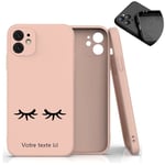 Coque rose Iphone 12 12 PRO eyes noir kawaii personnalisee