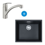 Franke - Set Sirius Evier sous plan 52.5x44cm Tectonite®, Noir mat + Mitigeur Grohe Monocommande SuperSteel (125.0363.789-DC1)