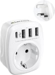 LENCENT Adaptateur Prise Anglaise UK Angleterre France Adaptateur de Voyage avec 3 USB et 1 Type-C, Prise Française FR vers GB 3 Broches pour Royaume-Uni Irlande Bretagne Écosse Maldives Type G