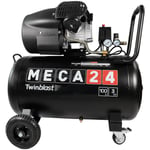 Meca24 - Compresseur Bicylindre 3CV - Cuve 100L - Compresseur à air - 2200W - Pression 8 bars - Débit d'aspiration 320 L/min