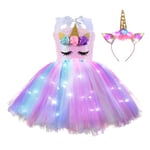 Barn Flickor Unicorn LED Ljus Tutu Klänning Huvudbonad Set Fancy Outfit 1 6-8Years