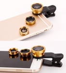 3 in 1 Mobile Phone Universal Camera Lens Fish eye Wide Angle Macro Clip Set Kit