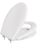 ANYCEE Abattant WC avec frein de chute, cuvette toilette forme O, lunette WC en Duroplast, cuvette WC antibactérienne, lunette de toilette inaltérable, très résistant, blanc universel