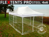 Snabbtält Depåtält Easy-up tält Eventtält Partytält FleXtents PRO Steel 4x6m Transparent, inkl. 8 sidor