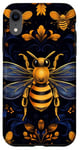 Coque pour iPhone XR Coque de téléphone motif ethnique moderne bleu - abeilles sur noir