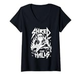 Womens Shred the Halls Christmas Rocker Santa Metalhead Guitarist V-Neck T-Shirt