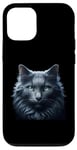 Coque pour iPhone 15 Chemise bleue russe avec visage de chat mignon pour amoureux des chats