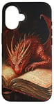 iPhone 16 Aesthetic Gothic Red Dragon Reading Book Painting Bookish Case