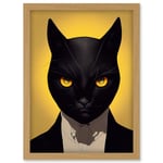 Le Chat Noir Black Cat Tuxedo Yellow Portrait Artwork Framed Wall Art Print A4