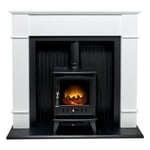 Adam Oxford Stove Fireplace in Pure White with Aviemore Electric Stove in Bla...