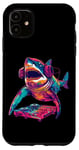 Coque pour iPhone 11 Party Shark Disco DJ avec illustration de platine casque