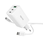 Epico UltraBoost GaN 65W Väggladdare m. 1.2m USB-C till USB-C Kabel - 2x USB-C / 1x USB-A - Vit