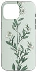 iPhone 16 Pro Max Leaves Botanical Plant Line Art Sage Green Wildflower Floral Case