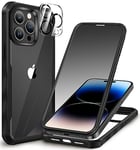 CENHUFO Anti Espion Coque iPhone 14 Pro, avec Protection écran Verre Trempé Anti Espion et Protecteur Caméra[9H HD] 360° Antichoc Téléphone Housse Double Face Case Intégrale Etui Transparente-Noir