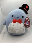 Samir the Blue Whale Squishmallow 7.5" Valentines Plush Soft Blue Heart NEW UK