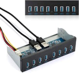 Usb 3.0 Panneau De Plateau D'Entraînement Optique À 19 Broches 8 Ports,Panneau Avant Pc De 5,25 Pouces,Interface De Carte Mère Pour Extension Usb 3.0 Hubs De Panneau Avant D'Ordinateur