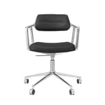 VIPP453 - Swivel+ svingbar stol m/hjul, Polert/Sort lær