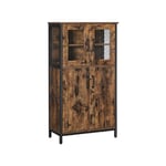 Förvaringsskåp, multifunktionellt skåp, sideboard, justerbart hyllplan, badrumsskåp, stålram, för vardagsrum och kök, industriell stil, rustikt brunt