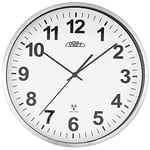 PRIM Design Radio Control Wireless Wall Clock, White/Silver, Radio-Controlled Metal, Radio-Controlled Wall Clock, Modern, Beautiful Decoration for Any Room, Diameter 303 mm, Perfect as a Kitchen