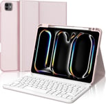 Étui Clavier Pour Ipad Pro 11 Pouces (M4) 2024, Clavier Azerty Français Bluetooth Magnétique Amovible Tablette Cover Sans Fil Clavier Coque Pour Ipad Pro 11"" 2024, Rose Clair