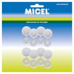 MICEL - 92611 - Lot de 8 bouchons en plastique pour vis aveugles de plaque d'immatriculation, en nylon, blanc, diamètre extérieur de 12 mm