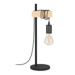EGLO Lampe de table TOWNSHEND, lampe à poser à 2 flammes au design industriel, lampe rétro, lampe de chevet en acier et en bois, noir, marron, douille E27, certifié FSC, interrupteur inclus
