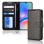 TECHGEAR Galaxy A05s Leather Wallet Case, Flip Book Protective Case Cover [RFID BLOCKING] with Wallet Card Holder, Stand and Wrist Strap - Black PU Leather with Magnetic Closure For Samsung A05s