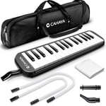 CAHAYA Melodica Instrument 32 Key FDA Approved Piano Style Portable with Double Plastic Flexible Long Pipe, Short Mouthpieces and Carrying Bag, CY0050-1