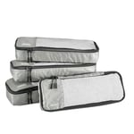 Amazon Basics Cubes d'emballage pour Valise, Organisateurs de Voyage, Fermeture Éclair, Lot de 4, Minces, Gris