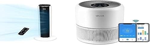 LEVOIT Core300S Smart Air Purifier for Home Bedroom, Tower Fan, 28 dB Quiet Electric Cooling fan for Bedroom, 90° Oscillating Bladeless Fan with Remote