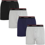 INNERSY Boxer Shorts for Men Loose Fit Cotton Pants Button Front Trunks Underwear Multipack 4 (XL, Black/Navy / 2 Grey)