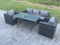 5 Seater PE Wicker Rattan Garden Furniture Set Patio Chair  Rectangular Dining Table Set