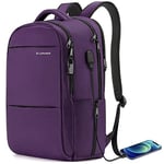 LAPACKER 15.6-17 inch Business Laptop Backpacks for Women Mens, Water Resistant Laptop Travel Bag with USB Charging Port, Lightweight College Students Notebook Computer Backpack - Purple