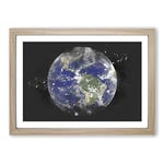 Big Box Art View of The Americas of Planet Earth Paint Splash Framed Wall Art Picture Print Ready to Hang, Oak A2 (62 x 45 cm)