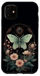 Coque pour iPhone 11 Esthétique Sorcière Luna Moth Fleur Floral Papillon Lune