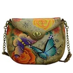 Anna by Anuschka Women's Hand Painted Leather | Sling Flap Bag | Floral Paradise Tan, One Size