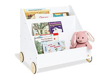 PINOLINO Bibliothèque pour Enfants avec roulettes Lasse, en Bois, 3 Compartiments, 1 Compartiment Secret, Roues en Bois caoutchoutées, pour Enfants à partir de 3 Ans, Blanc