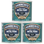 3x Hammerite Direct To Rust Satin Black Quick Drying Metal Paint 250ml