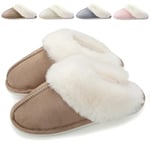 HILAX Pantoufles Femme Homme Hiver Chausson Maison Confort Chaud Slippers Cuir Peluche Mules Fourrure Intérieur Antidérapant Chaussures pour la Maison, Marron, EU 42/43